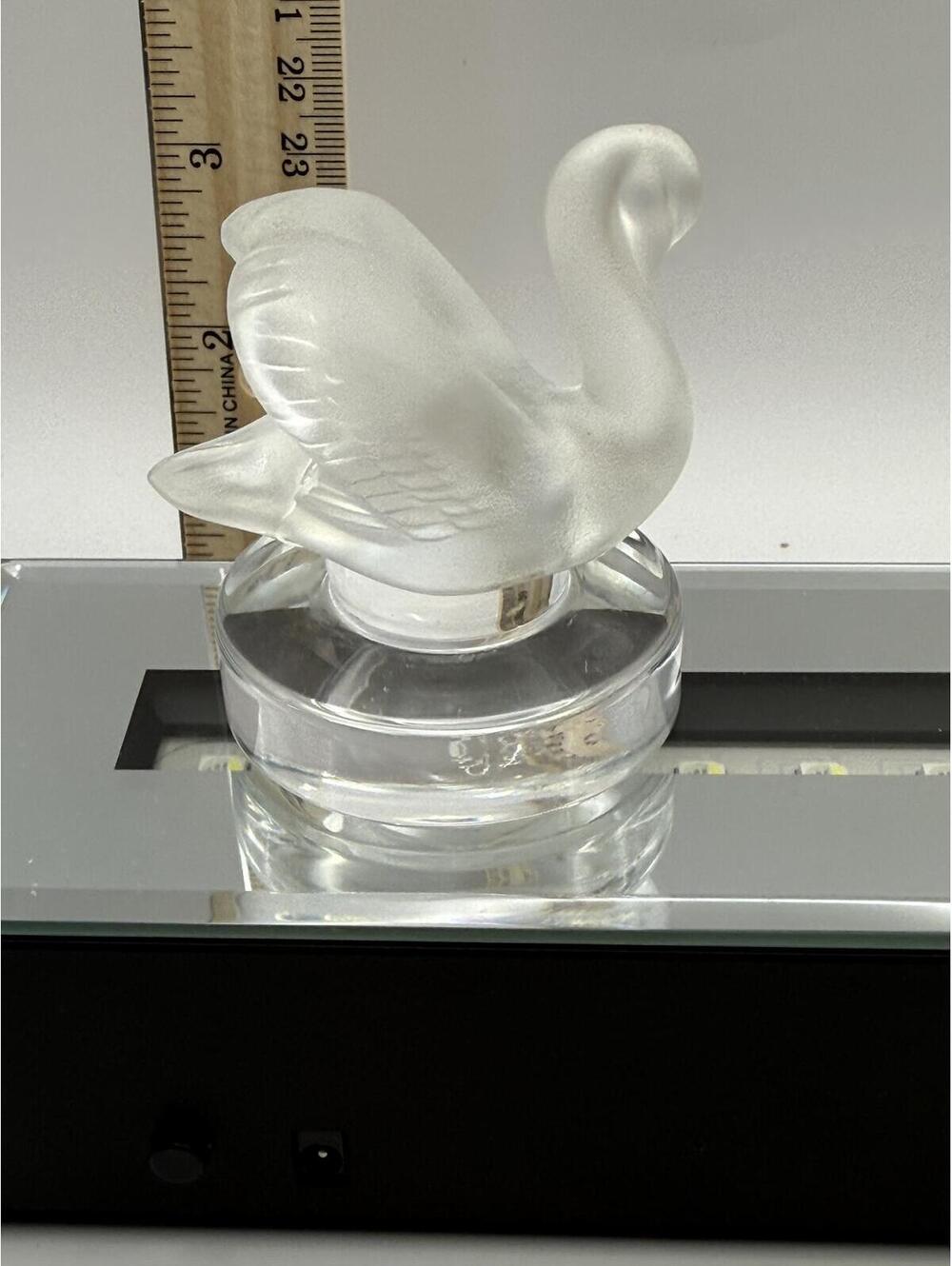 Lalique Frosted Crystal Swan Figurine Clear Glass Base Signed France